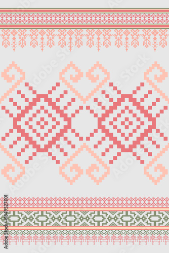 Pixel fabric Ethnic pattern, Cross-stitch Geometric, design for tile, carpet, vector, illustration , Abstract, Ethnic background,seamless