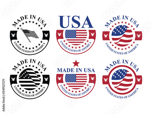 set of made in usa circle identity vector design with United States flag elements