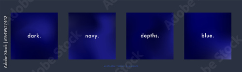 Set of 4 navy winter sky gradient background. Abstract midnight sky. Dark blue colored vector banner. Simple soft dark square backdrop. Gradient template design for poster, square social post, cover