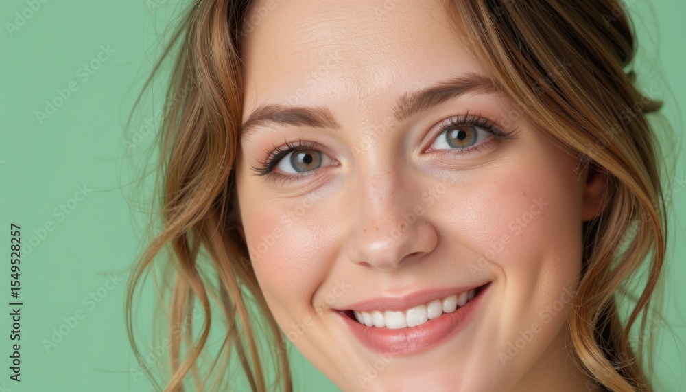 Smiling young woman with natural makeup studio portrait photography soft background close-up beauty and confidence Smiling young woman with natural makeup studio portrait photography soft background close-up beauty and confidence