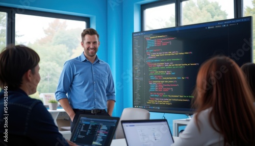 Teaching coding skills office classroom educational session tech environment instructor perspective