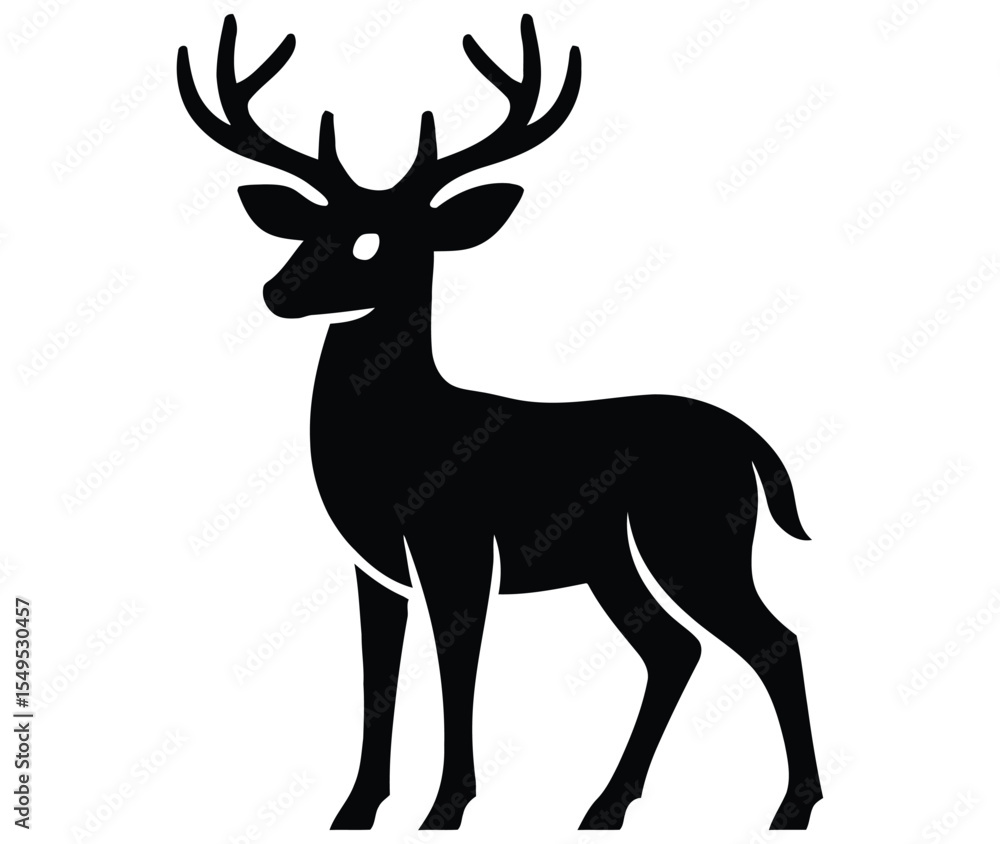 Obraz premium Cute deer silhouette graphic vector icon illustration, black and white reindeer clip art silhouettes