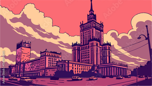 St Louis Cathedral vector illustration with city skyline, a landmark church architecture design