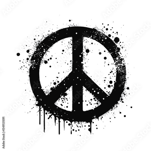 Peace Sign Silhouette Grunge Splatter and Dripping Spray Effects