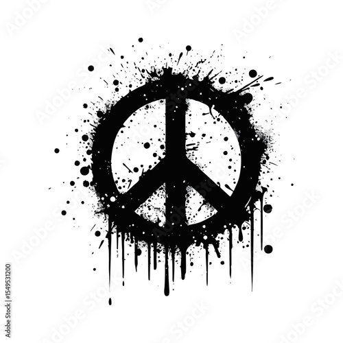 Peace Sign Silhouette Grunge Splatter and Dripping Spray Effects