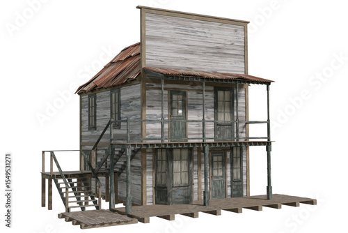 Wallpaper Mural 3D rendered weathered Western-style general store with wooden porch, isolated on transparent background Torontodigital.ca