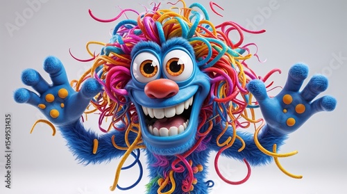 Colorful and playful creature with vibrant hair and large eyes engaging in fun activity