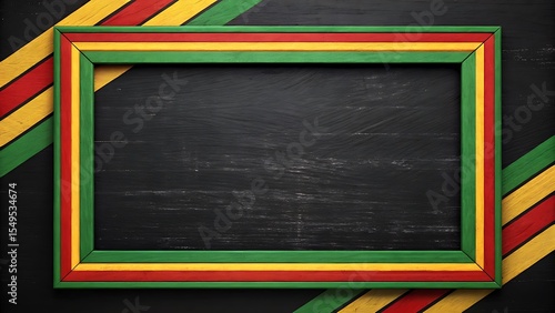 Pan-African Flag Inspired Frame on Black Wood Background Concept