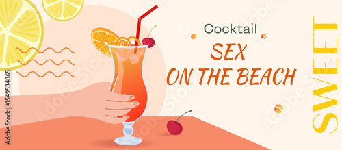 Photography Vector banner with cocktail Sex on the beach