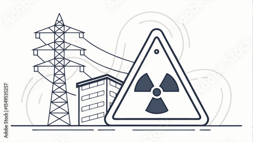 Nuclear Power Plant Warning Sign with Transmission Tower.