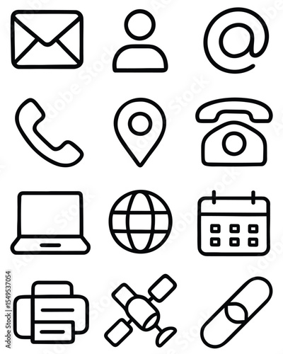 Minimal business card icon collection pack in thick black line style
