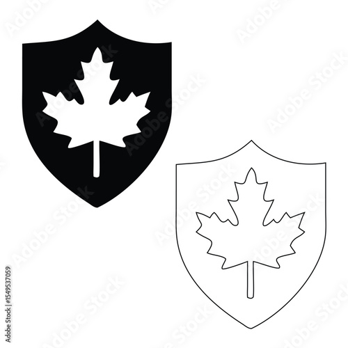 Black and White Maple Leaf Shield Icons Set Graphic Design Elements vector