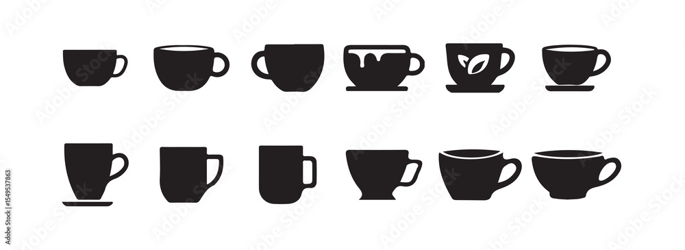 Coffee cup icon vector isolated on white background. Coffee cup icon, Coffee cup silhouette bundle set, vector illustration eps 10. Coffee cup icon vector isolated on white background. Coffee cup icon, Coffee cup silhouette bundle set, vector illustration eps 10.