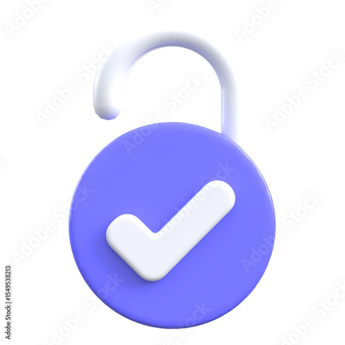 3D Padlock With Green Check – Unlocked Access Icon