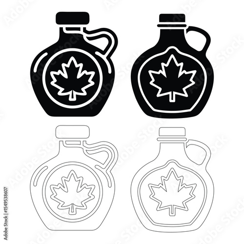 Four Maple Syrup Bottle Icons Black White Line Art Designs vector