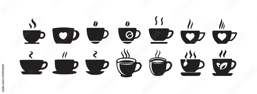 Coffee cup icon set. Cups of coffee tea collection. Hot drink icon. cup a coffee icon vector illustration eps 10. Coffee cup icon set. Cups of coffee tea collection. Hot drink icon. cup a coffee icon vector illustration eps 10.