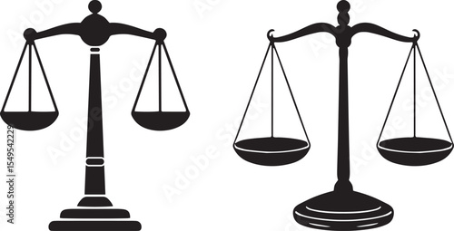 Two black silhouette scales of justice icons