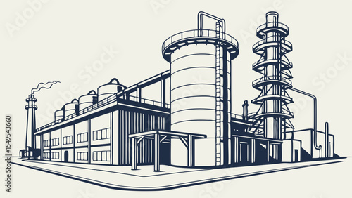 Industrial Complex with Storage Tanks and Pipes.
