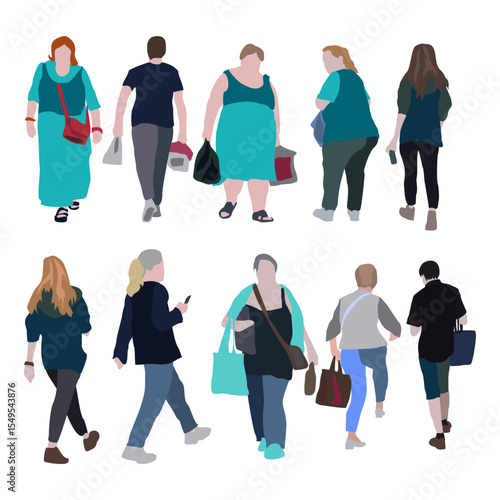 A large set of silhouettes of people. 2D image for use as an entourage. Vector flat city infographics.	

