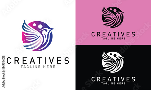 Abstract Crowned Bird Logo in Flat Vector Style for Elite Brands