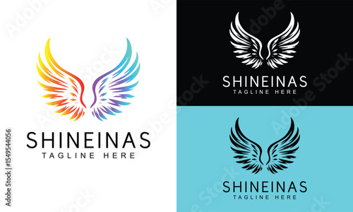 Stylized Wing Symbol in Gradient Vector Design for Aviation and Tech Brands
