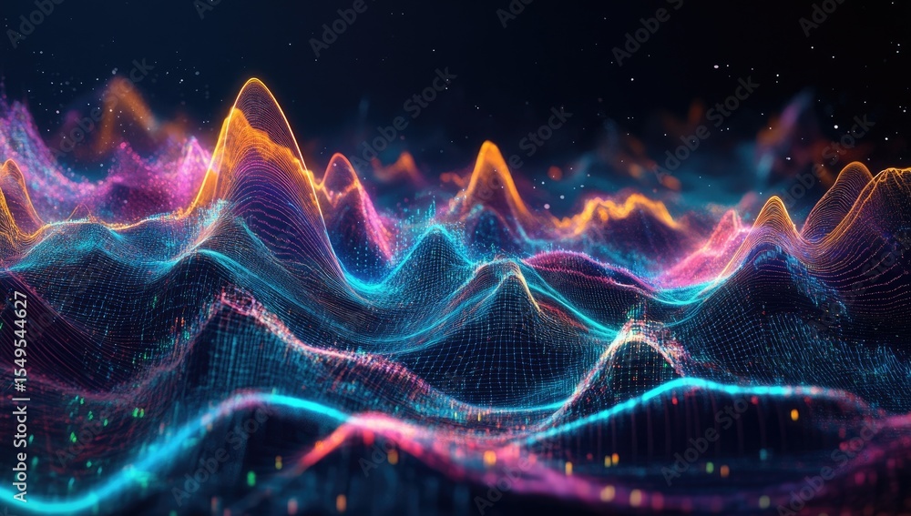Fototapeta premium Abstract digital landscape of colorful, interconnected data points