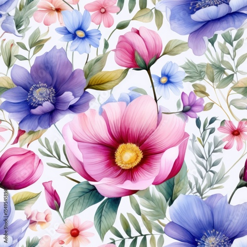 Vibrant Hand-Painted Watercolor Floral Art with Detailed Flowers in a Beautiful Arrangement