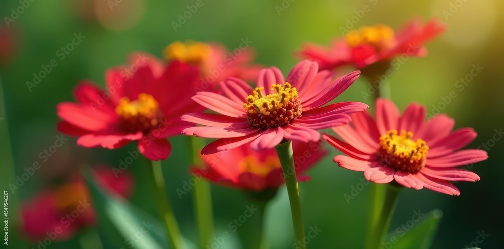 Obraz premium Close-up, delicate red & green daisies, blurred background, detail, photography, image