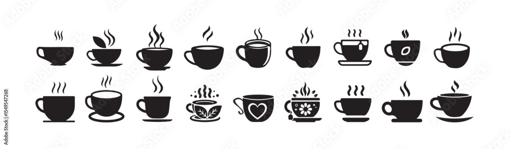Obraz premium Tea cup icon bundle set, Cup hot icons set. Coffe or tea cups icon collection. vector illustration eps 10.