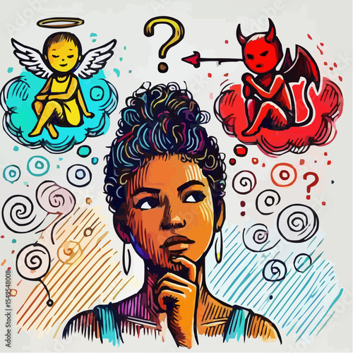 
little devil and little angel competing to convince a person 41
