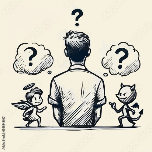 
little devil and little angel competing to convince a person 39