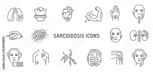 Sarcoidosis icons set in black color. Editable vector