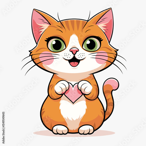 Cute cartoon ginger cat with heart