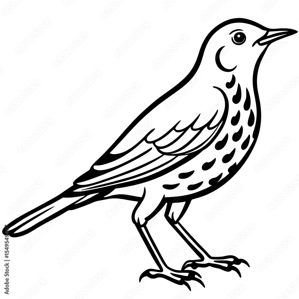 Fototapeta premium Line Art Bird Song Thrush White