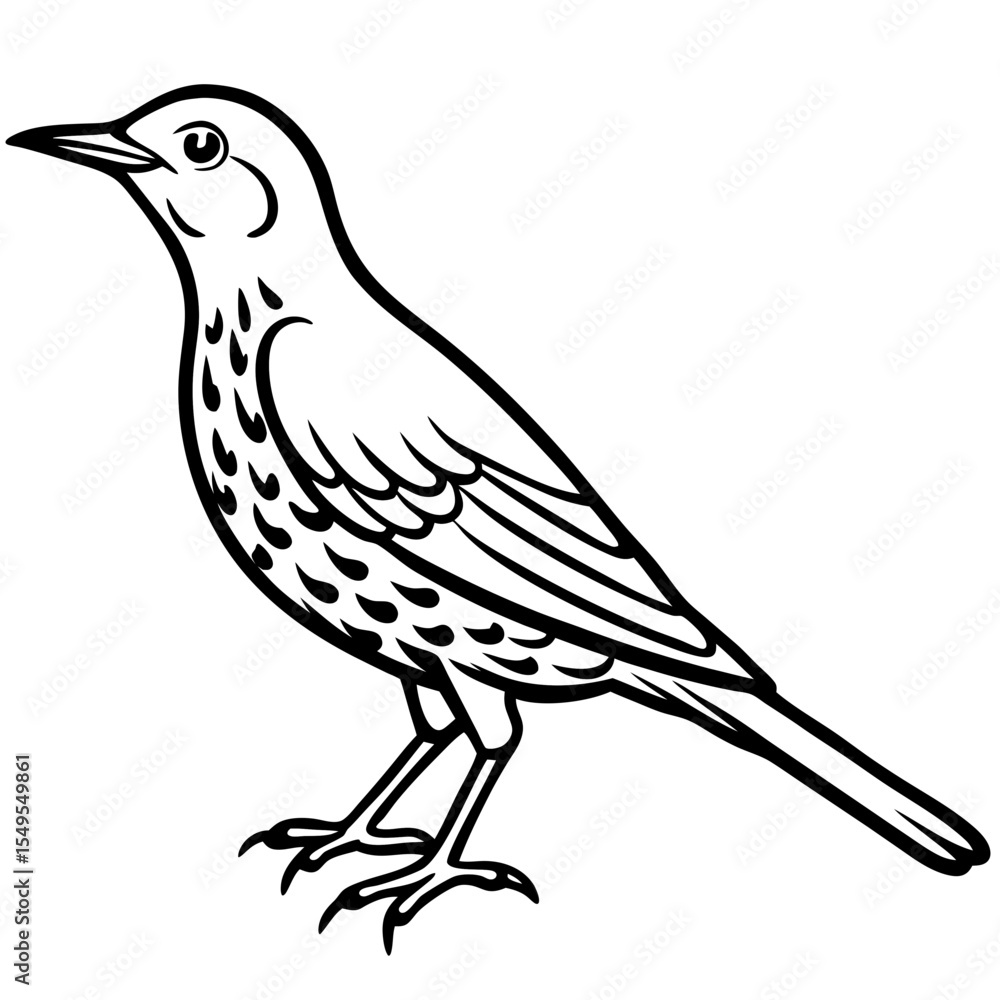 Fototapeta premium Line Art Bird Song Thrush White