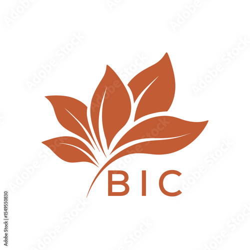 BIC Minimalist Leaf Logo Design with Text BIC, Botanical Nature Logo with Leaves in Brown, BIC Later Logo, Abstract Floral Logo for Natural Products.
