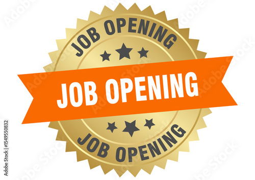 job opening. job opening round orange and gold label isolated on transparent background