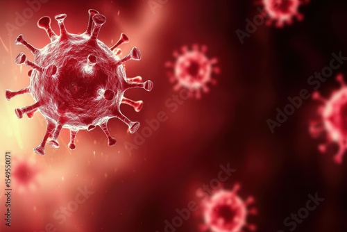 Microscopic Danger: An artistic, close-up view of a cluster of viral pathogens, rendered in a bold red palette, ready to take center stage and serve a key role in this image.