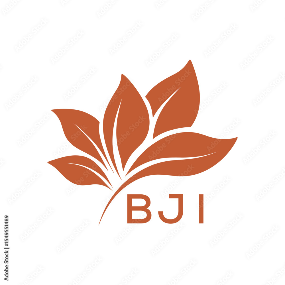 Obraz premium BJI Minimalist Leaf Logo Design with Text BJI, Botanical Nature Logo with Leaves in Brown, BJI Later Logo, Abstract Floral Logo for Natural Products. 