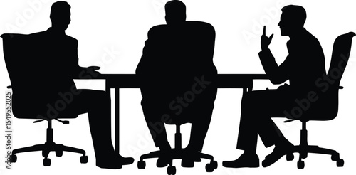 Silhouette vector illustration of three businessmen sitting and discussing at a conference table