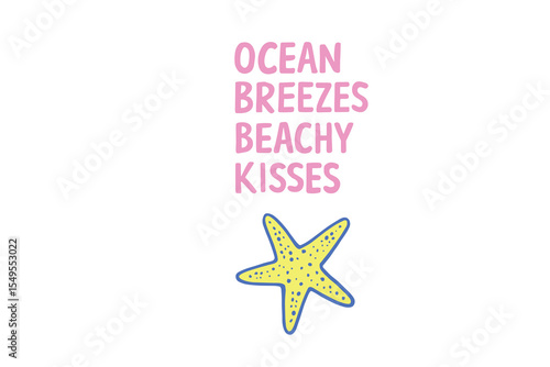 Starfish ocean breezes beachy kisses quote flat vector pastel colors clipart