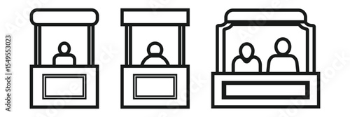 Isolated vector outline illustration of a market stall shop kiosk stand booth icon 