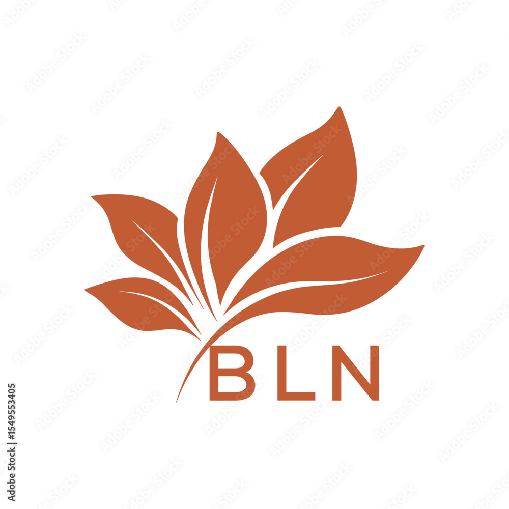 Obraz premium BLN Minimalist Leaf Logo Design with Text BLN, Botanical Nature Logo with Leaves in Brown, BLN Later Logo, Abstract Floral Logo for Natural Products. 