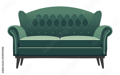 Vintage Dark Green Tufted Sofa