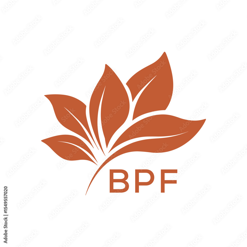 Obraz premium BPF Minimalist Leaf Logo Design with Text BPF, Botanical Nature Logo with Leaves in Brown, BPF Later Logo, Abstract Floral Logo for Natural Products. 