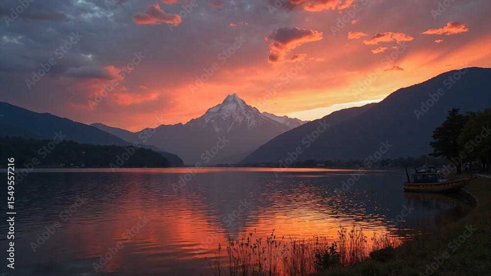 Fototapeta premium sunset over the lake