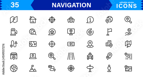 Navigation Icon Set Featuring Map, Compass, Direction, Location, and GPS Concepts in a Simple, Download-Ready, and Professional Vector Style