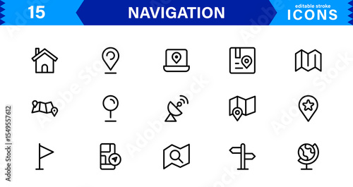 Navigation Icon Set Featuring Map, Compass, Direction, Location, and GPS Concepts in a Simple, Download-Ready, and Professional Vector Style