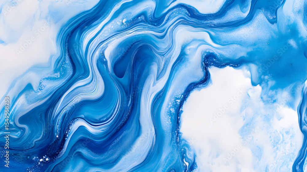 Bright Swirling Liquid Abstract Background in Pristine Blue and White Tones, Resembling Marble or Ocean Currents Bright Swirling Liquid Abstract Background in Pristine Blue and White Tones, Resembling Marble or Ocean Currents