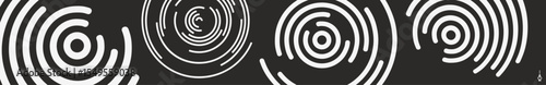 A set of black and white circular elements made of lines with a rotating effect. Abstract swirl design element. Spiral and swirling movement. Vector for brochure, poster, presentation, flyer or banner